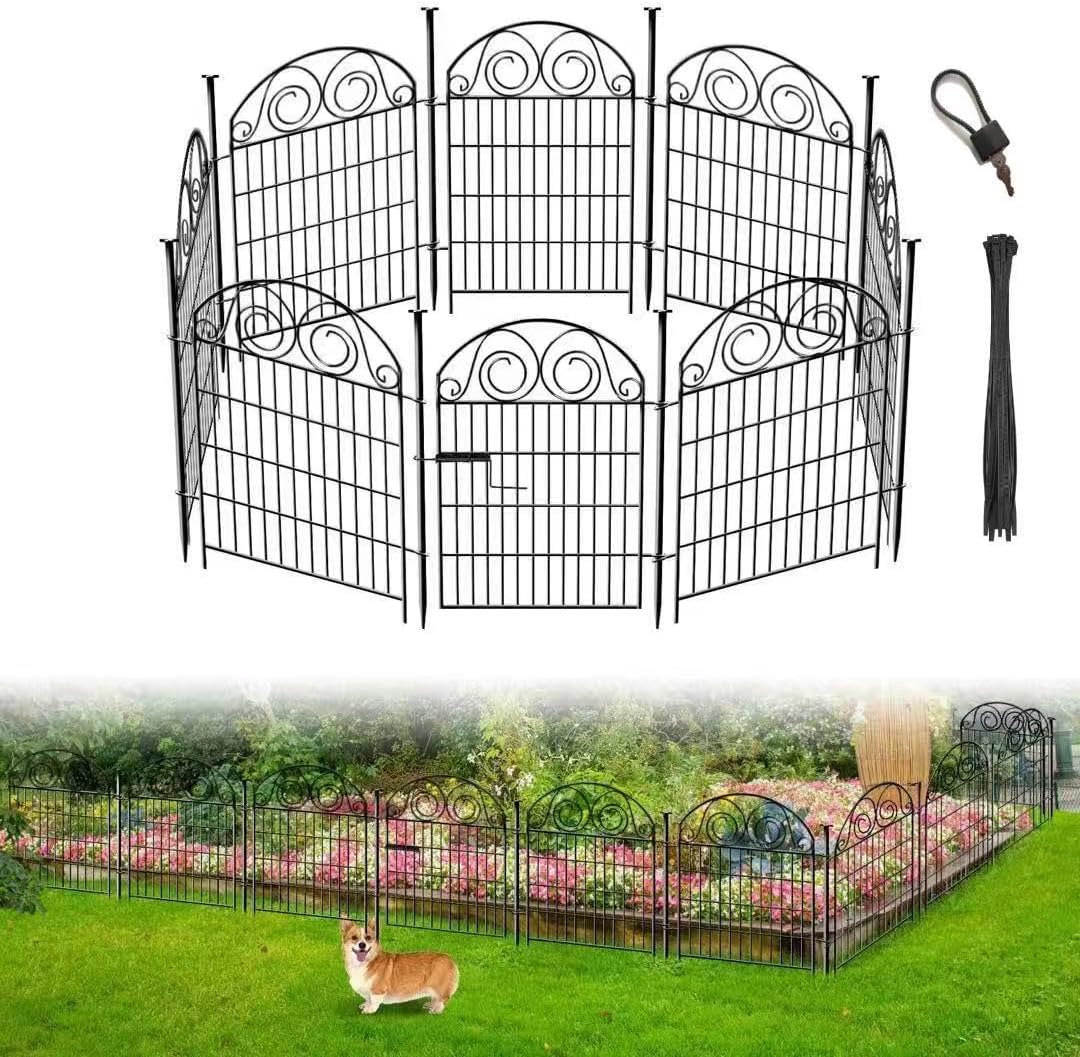 Tall Garden Fence Animal Barrier with Gate, 36 in(H) 8 Panels Garden Fences and Borders for Dogs, Dog Fence Outdoor for Yard, Total Length 17.5 Ft Metal Temporary Fencing│Patented