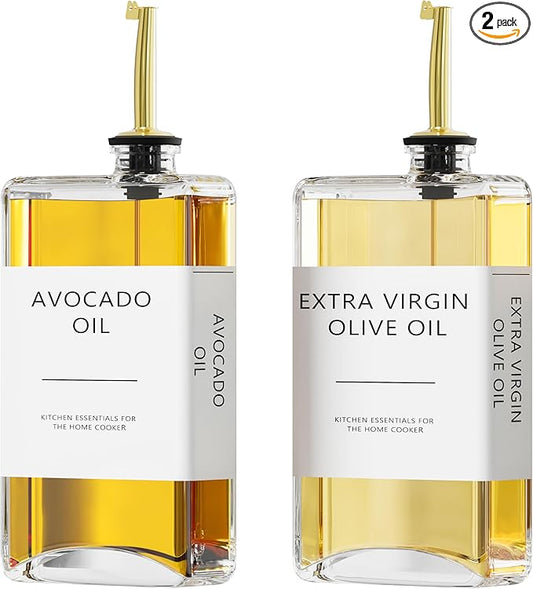 New England Stories Kitchen Cooking Oil Dispenser Set, Olive Oil and Vinegar Bottles, Soy Sauce Dispenser - 2 Pieces, Gold, Durable & Stylish Design