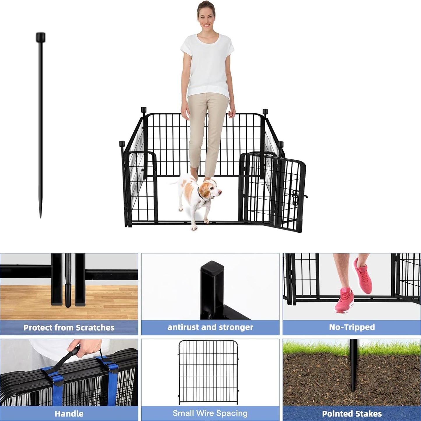 ADAVIN 24 in(H) Garden Fence with Gate, 4 Panels Total 9.8 Ft(L), Heavy Duty Iron Metal Animal Barrier Fence, Camping Fence, No Dig Garden Border Fencing for Yard