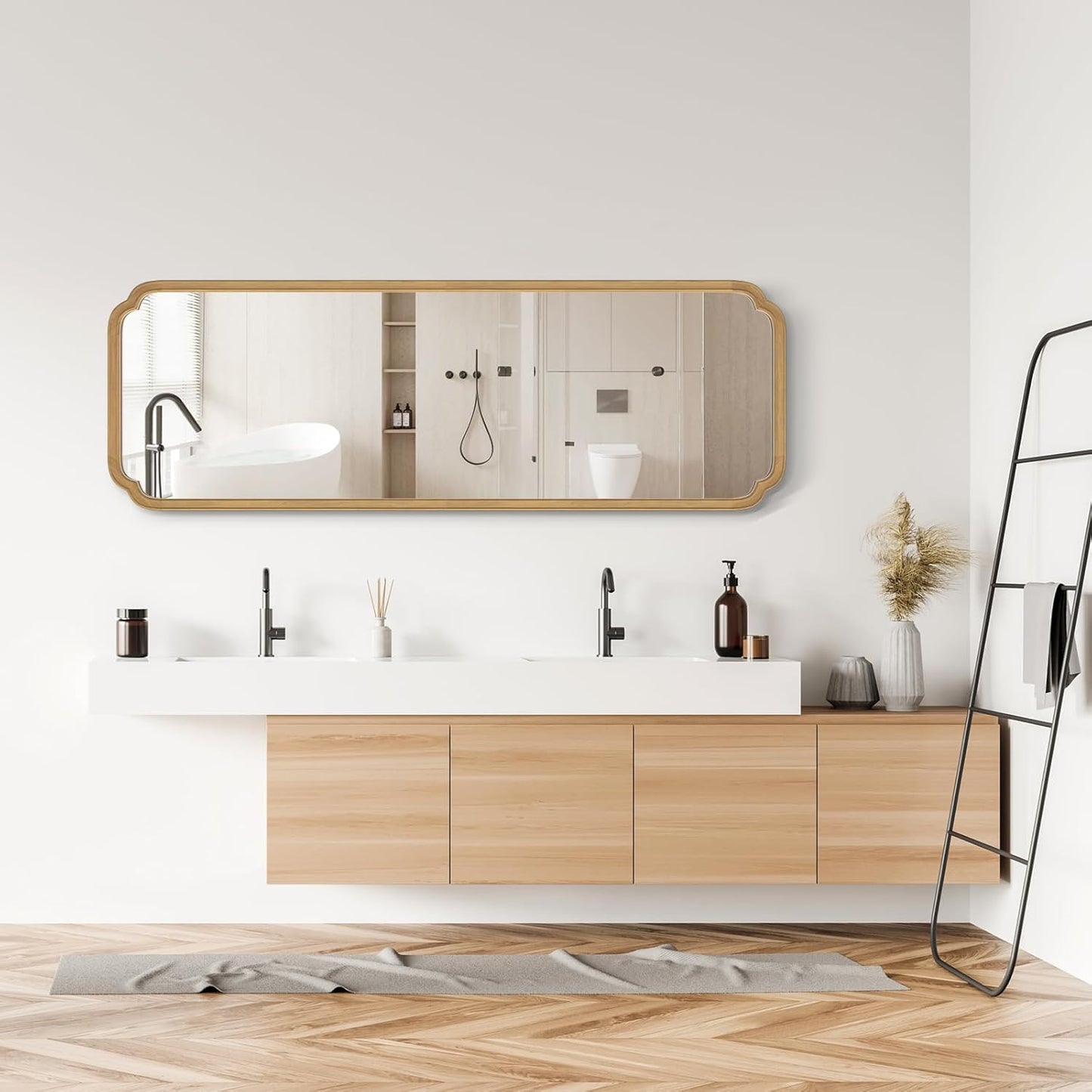 WallBeyond Full Length Mirror Wall Mounted 65"x22", Rustic Wooden Frame Floor Mirror, Large Full Body Mirror for Bedroom, Leaning or Hanging Against Wall (Naturl Solid Wood)