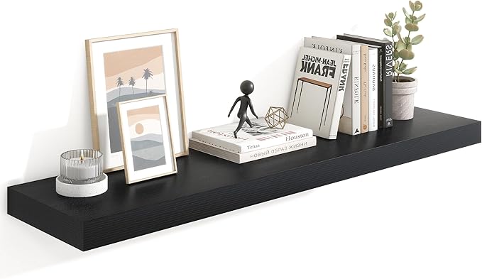 Heimlove 48" Black Floating Shelves for Wall,10 Deep Rustic Wood Display & Storage Wall Shelves with Heavy Duty Brackets for Bathroom,Bedroom,Kitchen,Living Room,Office