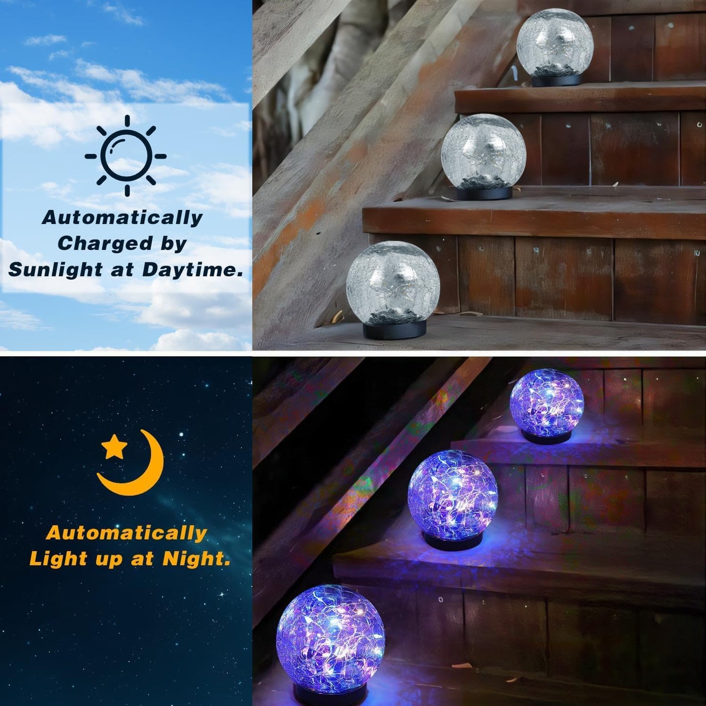 Solar Garden Lights Outdoor Waterproof, 4 Pack Cracked Glass Ball Light, Ground Landscape Garden Decor, Solar Globe Decorative for Pathway/Patio/Lawn/Yard (Multicolor, 4.7")