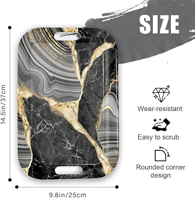 Serving Trays with Handles, 14.5 x 9.8 inch Rectangular Plastic Tray for Restaurant, Kitchen, Abstract Background Black Marble