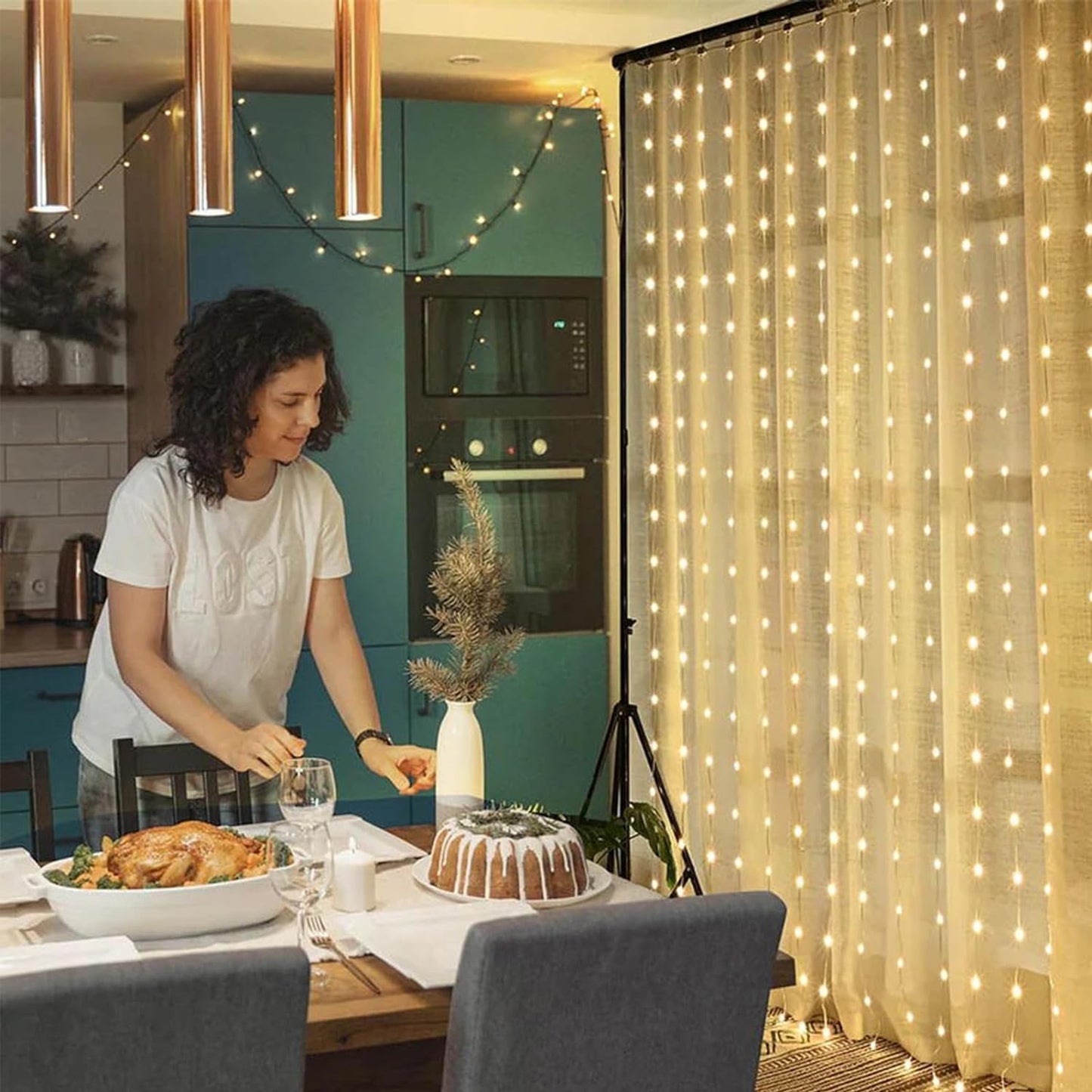 echosari Smart Curtain Lights 6.6 x 9.8Ft 16 Million Colors Changing 300 LED Fairy Curtain Lights DIY Functions with Remote APP Hanging Light for Patio Bedroom Decor