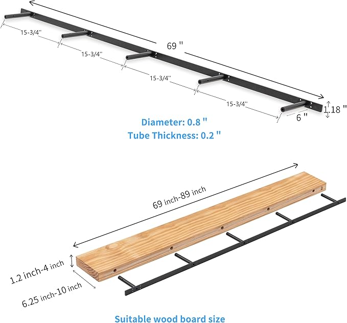 69 inches, Heavy-Duty Floating Shelf Bracket, Hidden Shelf Bracket for Fireplace Shelves, Installed on Studs, max Load of 210 pounds, Hidden Bracket for Shelves， 69 inches, (with Ease kit)
