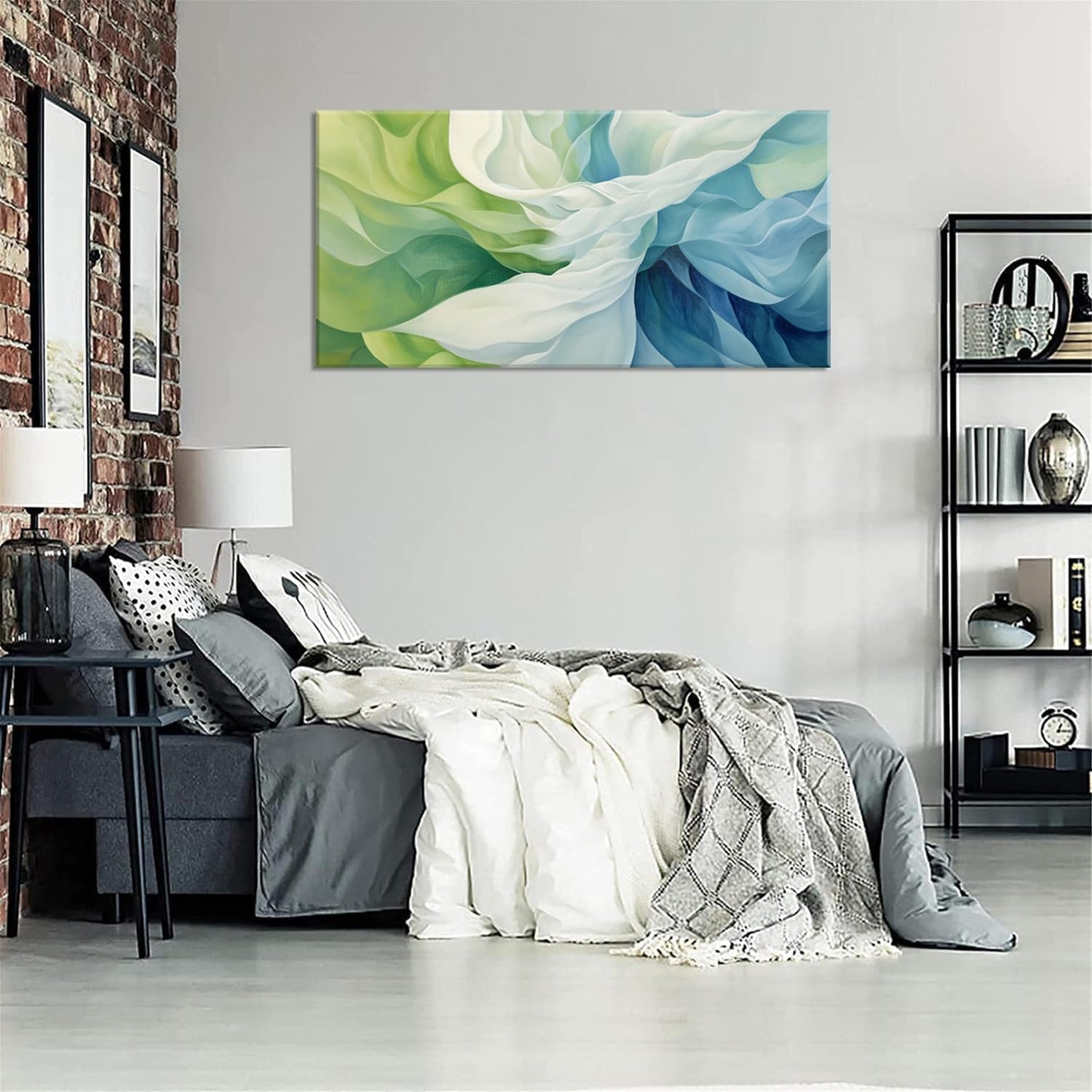 LASMOND Abstract Lines Wall Art for Living Room Canvas Prints Aqua Turquoise Blue Green Artwork Paintings Decor Bedroom Office Girl Woman (30x16 Inches)