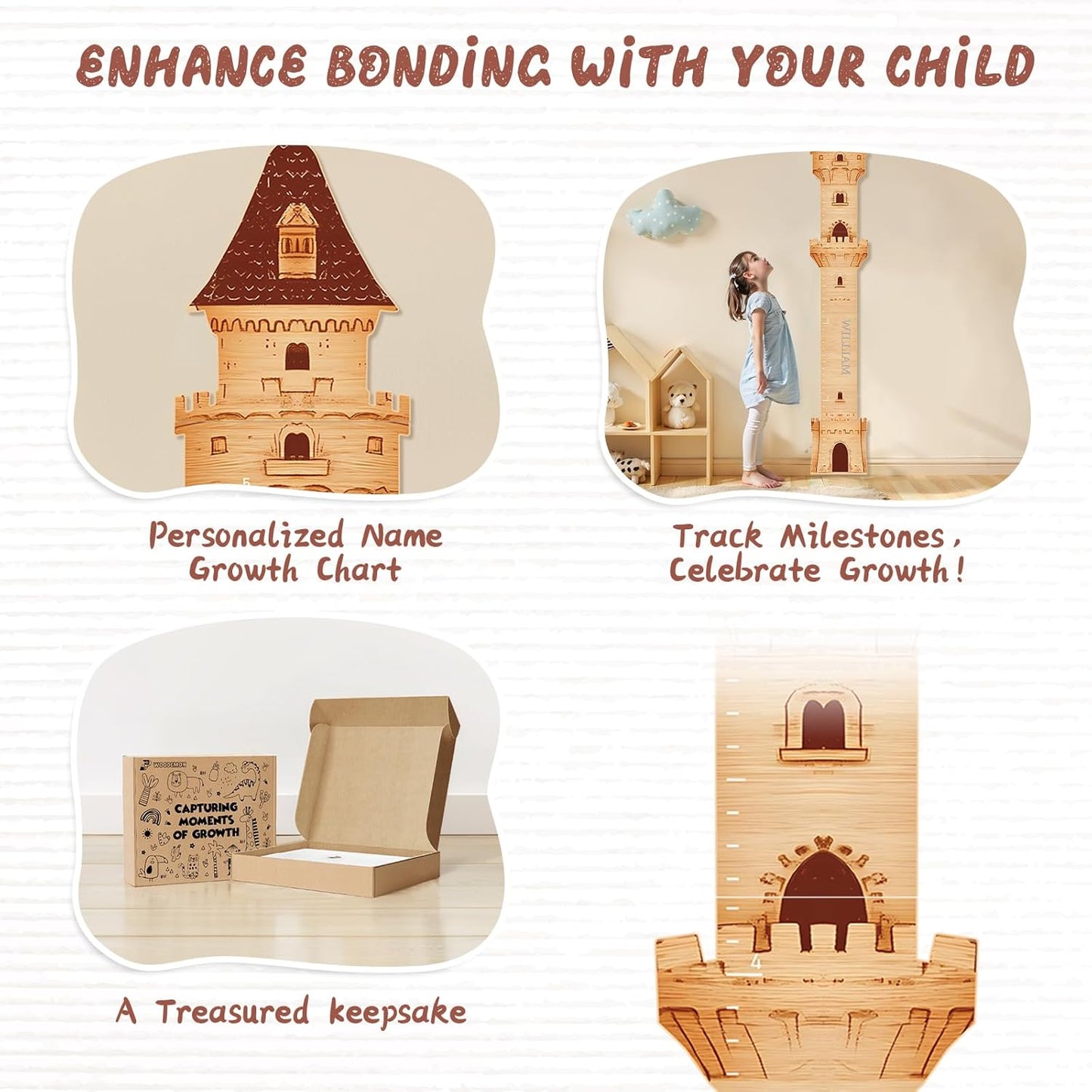 Personalized Name Growth Chart, Castle Height Chart, Customized Name Measuring Board for Kids Height, Kids Growth Measurement Decorative Wall Sticker, Nursery Growth Chart Ruler