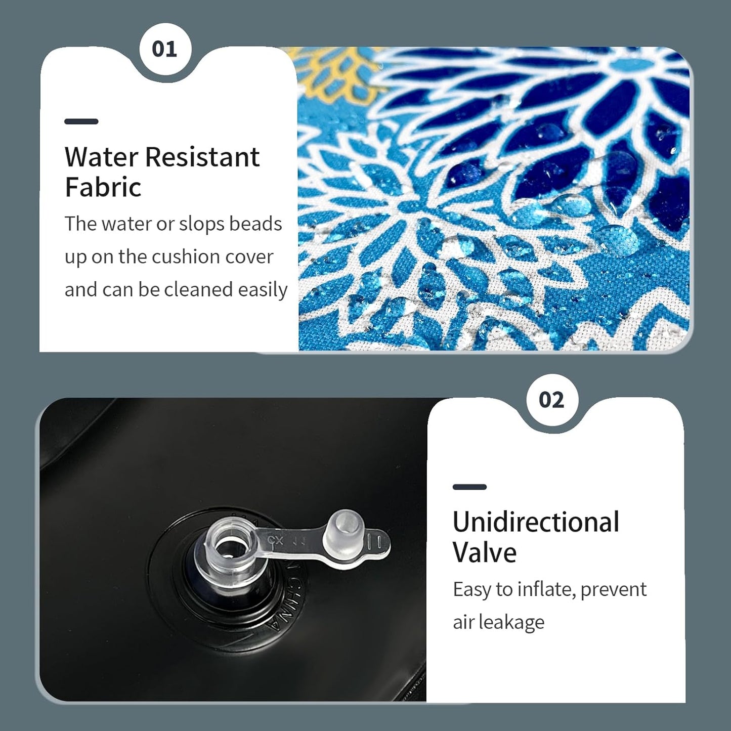 Inflatable Ottoman Stool D21 xH9 for Outdoor/Indoor Use, Water Repellent Patio Foot Rest Stool with Portable Handle,Round Pouf Ottoman Suitable for Garden,Deck and Camping - Dahlia Blue