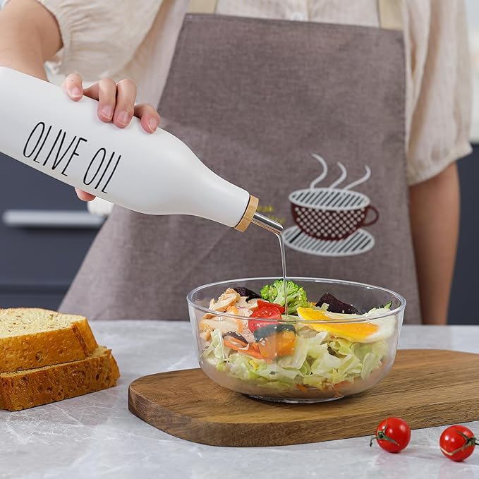 HOMCDALY Olive Oil and Vinegar Dispenser Set, 16oz Ceramic Oil Dispenser for Kitchen, Kitchen Dispenser Bottle for EVOO Vinegar Syrups, Modern Farmhouse Design| Set of 2 – P-Black&White