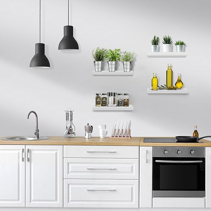 Sorbus Floating Shelves for Wall, Bathroom Shelves Wall Mounted for Kitchen, Bedroom, Living Room, Bathroom Storage, Over Toilet, Hanging Book Shelf for Wall Home Decor (White, 4 Pack)