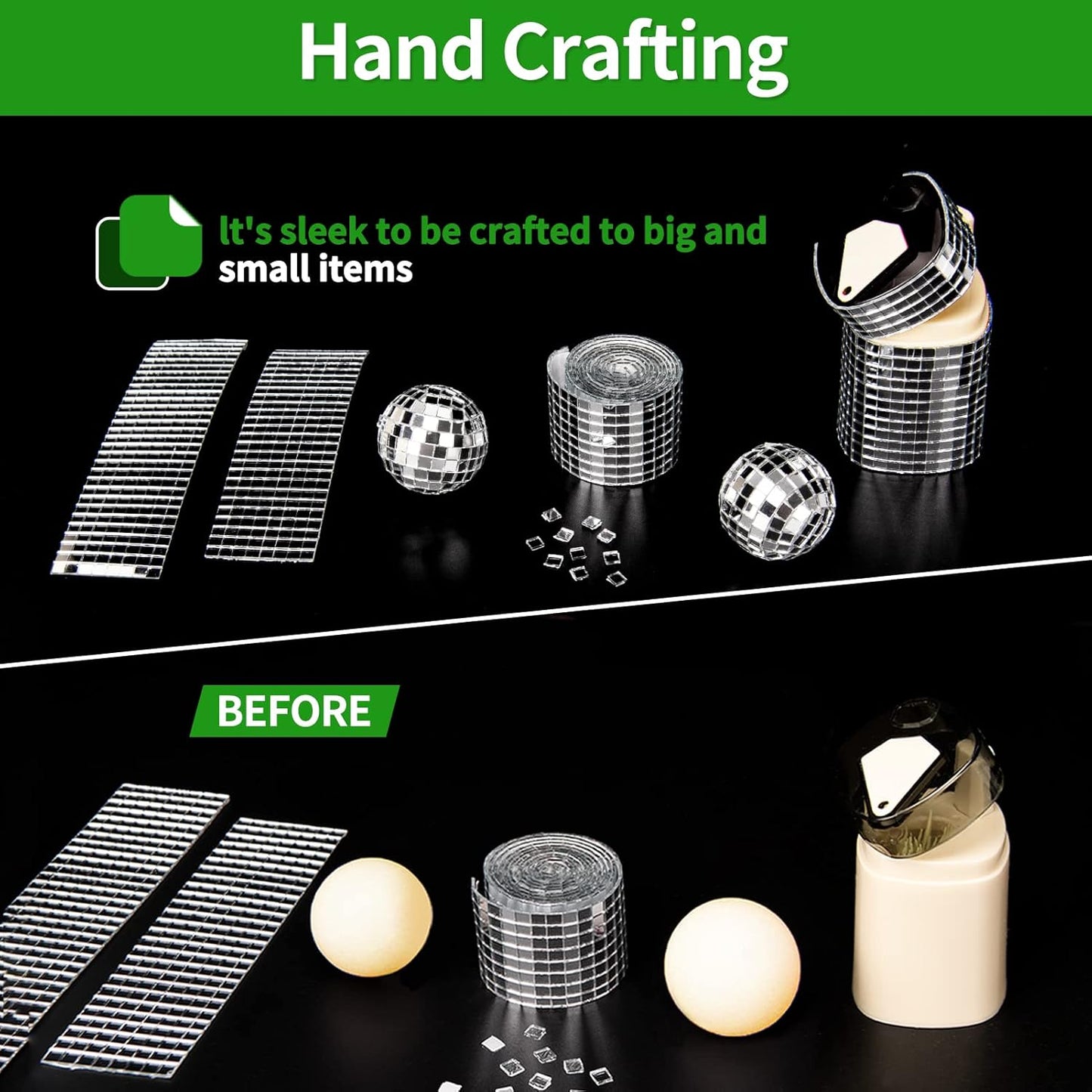 LONGKING 5664 Pieces Self-Adhesive Mirror Tiles, Square Mirror Stickers Mosaic Tiles, Glass DIY Craft Decoration, Disco Ball Tiles (Silver, A Large Roll)