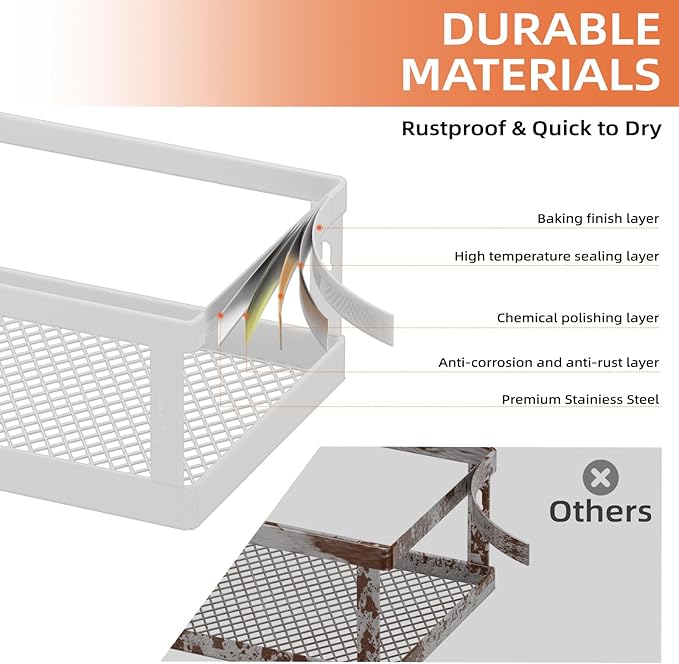 Over The Door Pantry Organizer, 8 Pack Spice Rack Wall Mounted & Hanging Storage Baskets Organizer Wall Mount, Large Capacity Metal Spice Shelf for Kitchen Cabinet, Bathroom, Shower, Home Decor