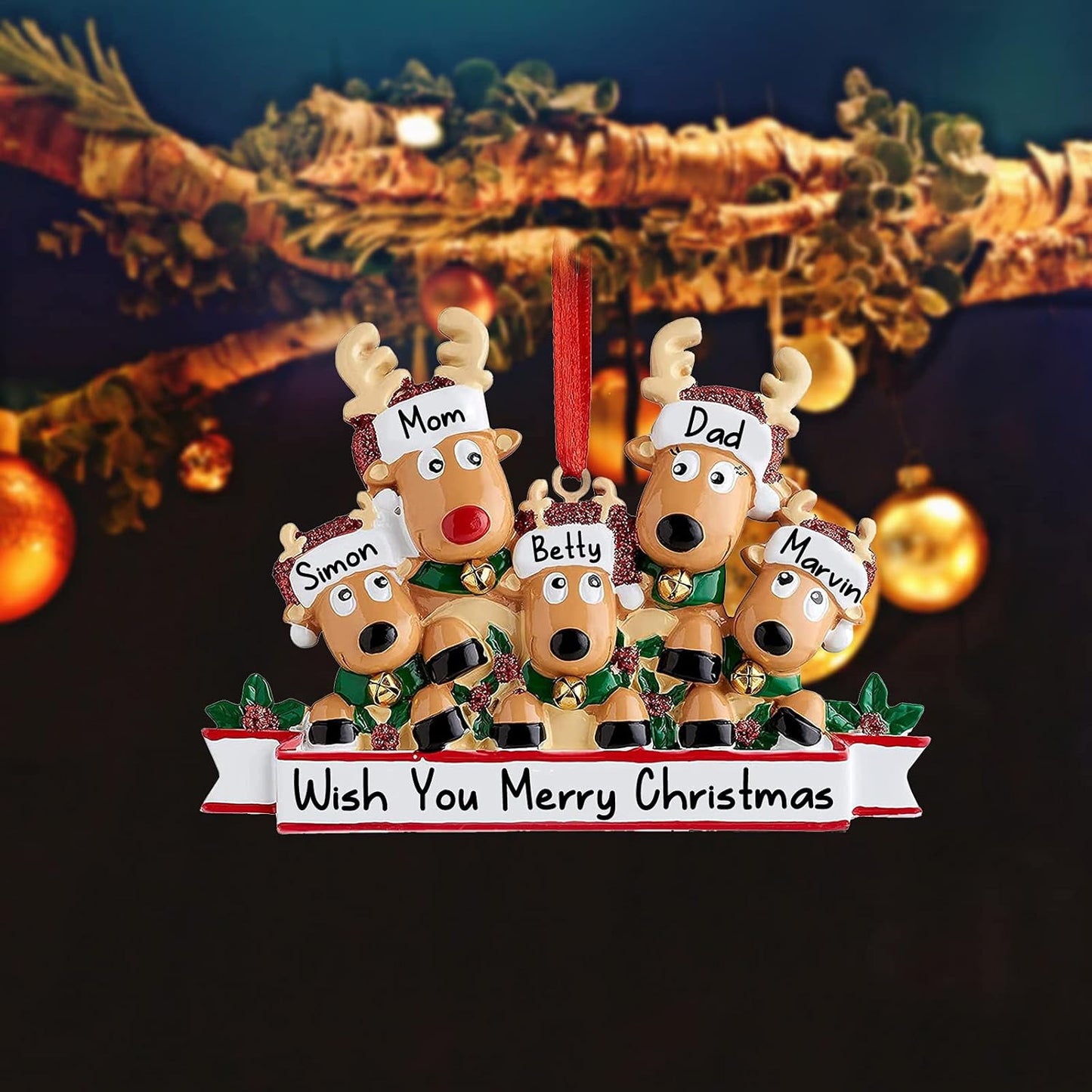 Personalized Deer Christmas Ornaments 2025 Family of 2,3,4,5,6,7,8 Custom Name Reindeer Xmas Ornament with Text,Customized Christmas Decoration Gifts - Family of 3