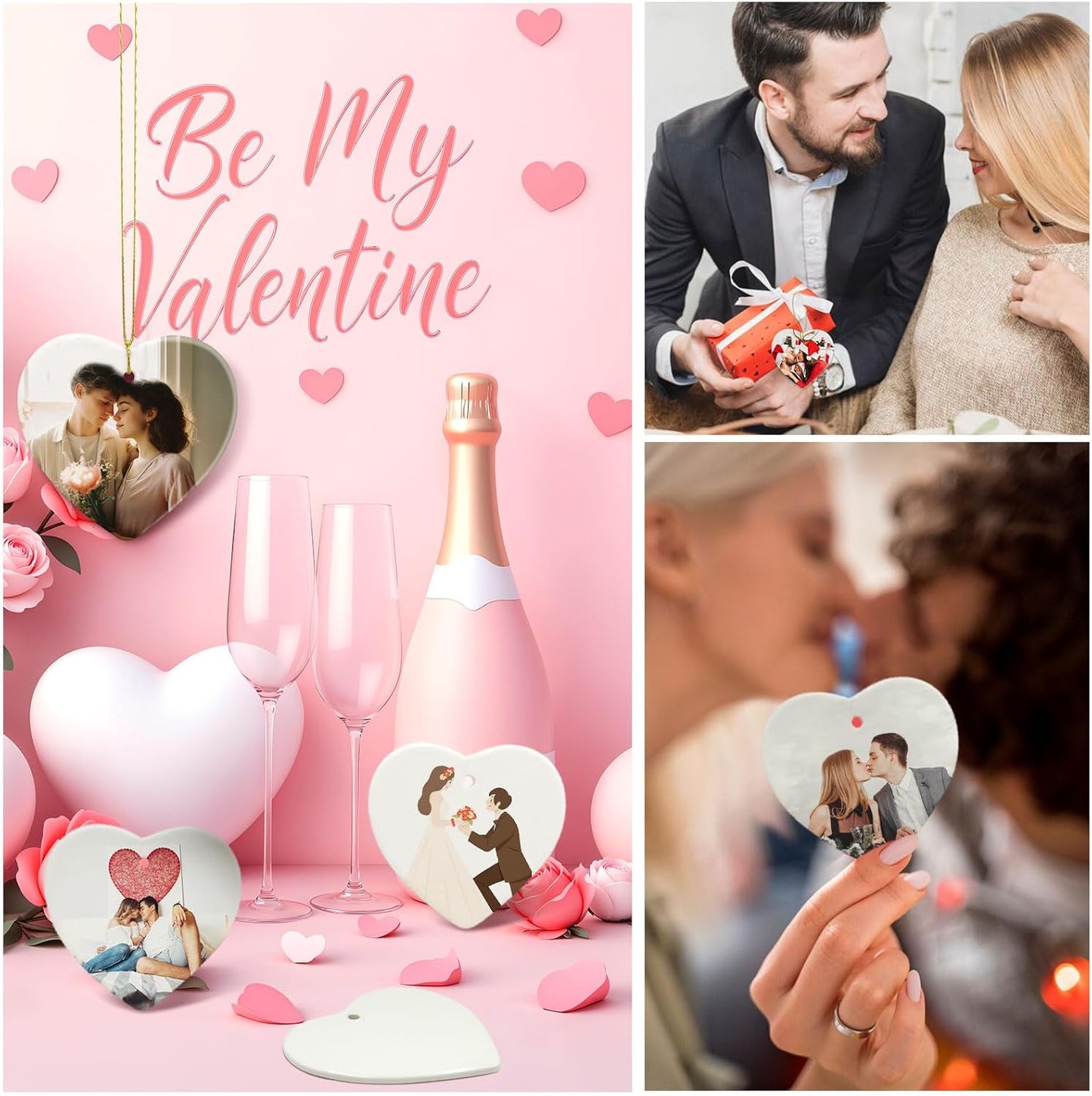 Sublimation Blank Ornaments Sublimation Ceramic Ornament Blanks Bulk Christmas Ornament for Heat Press Printing White Porcelain Ornament Personalized Decoration Supplies for Christmas(12, Heart)