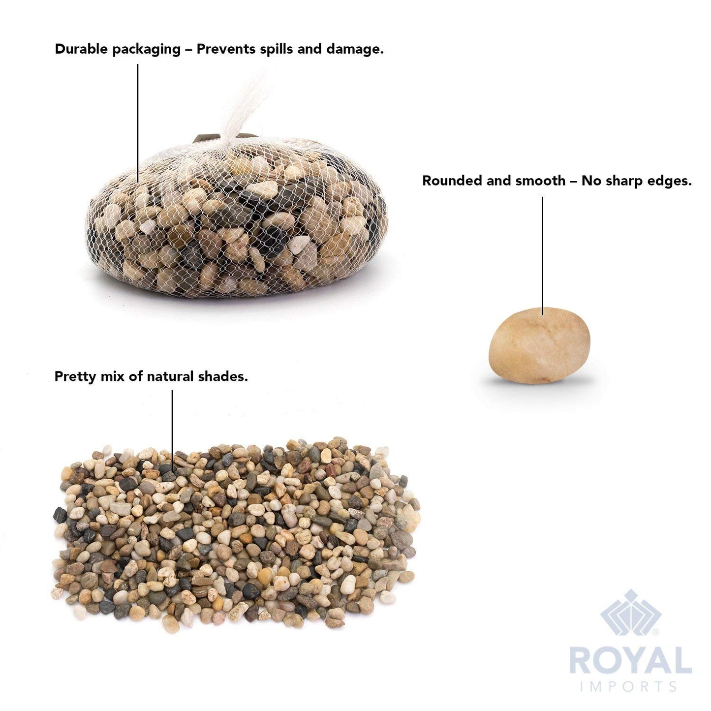 Royal Imports 1LBS River Rocks Decorative Ornamental Pebbles, Garden Landscaping Stones, Gravel Filler for Plants, Vases, Succulents, Home Decor, Aquariums, Crafting, Animal Habitat - Small Natural