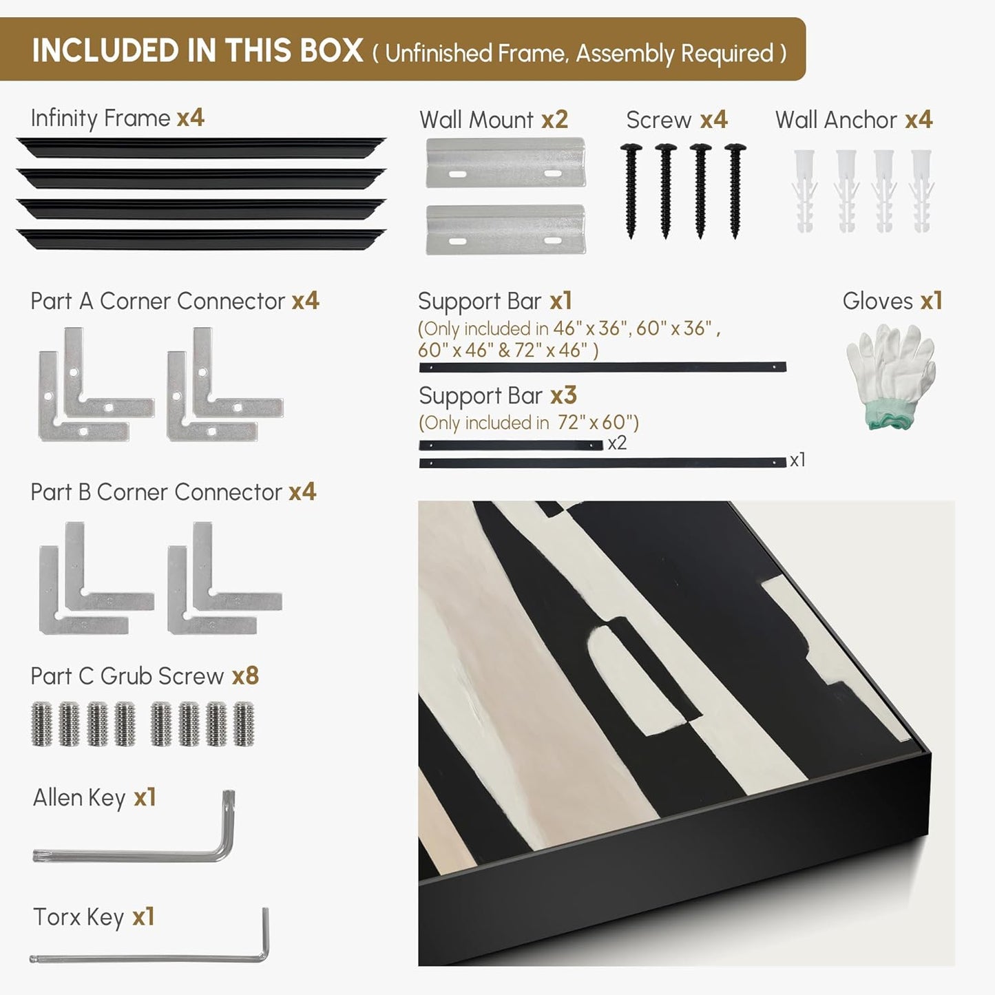 SIGNWIN 36"x46" Extra Large Framed Wall Art Black and White Abstract Geometric Design, Minimalist Modern Print for Home Living Room Bedroom Decor (Frame Assembly Required)