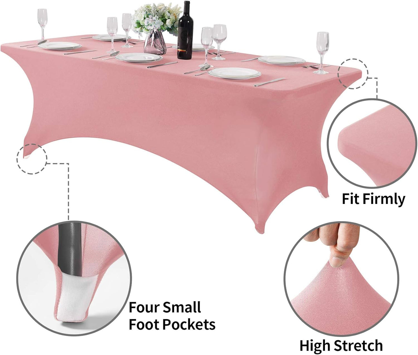 2Pack Spandex Table Cover for 8FT or 4ft or 6ft Table Universal Fitted Stretch Tablecloth for Party, Banquet, Wedding and Events-Dusty Pink