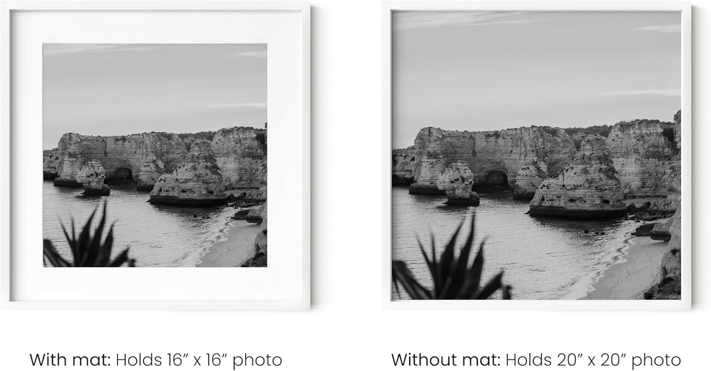 HAUS AND HUES 20x20 White Metal Picture Frames Matted to 16x16 - Features Premium Aluminum & Hanging Hardware, Shatterproof Plexiglass - Ideal for Home, Room, Office (20x20 in, White, Set of 15)