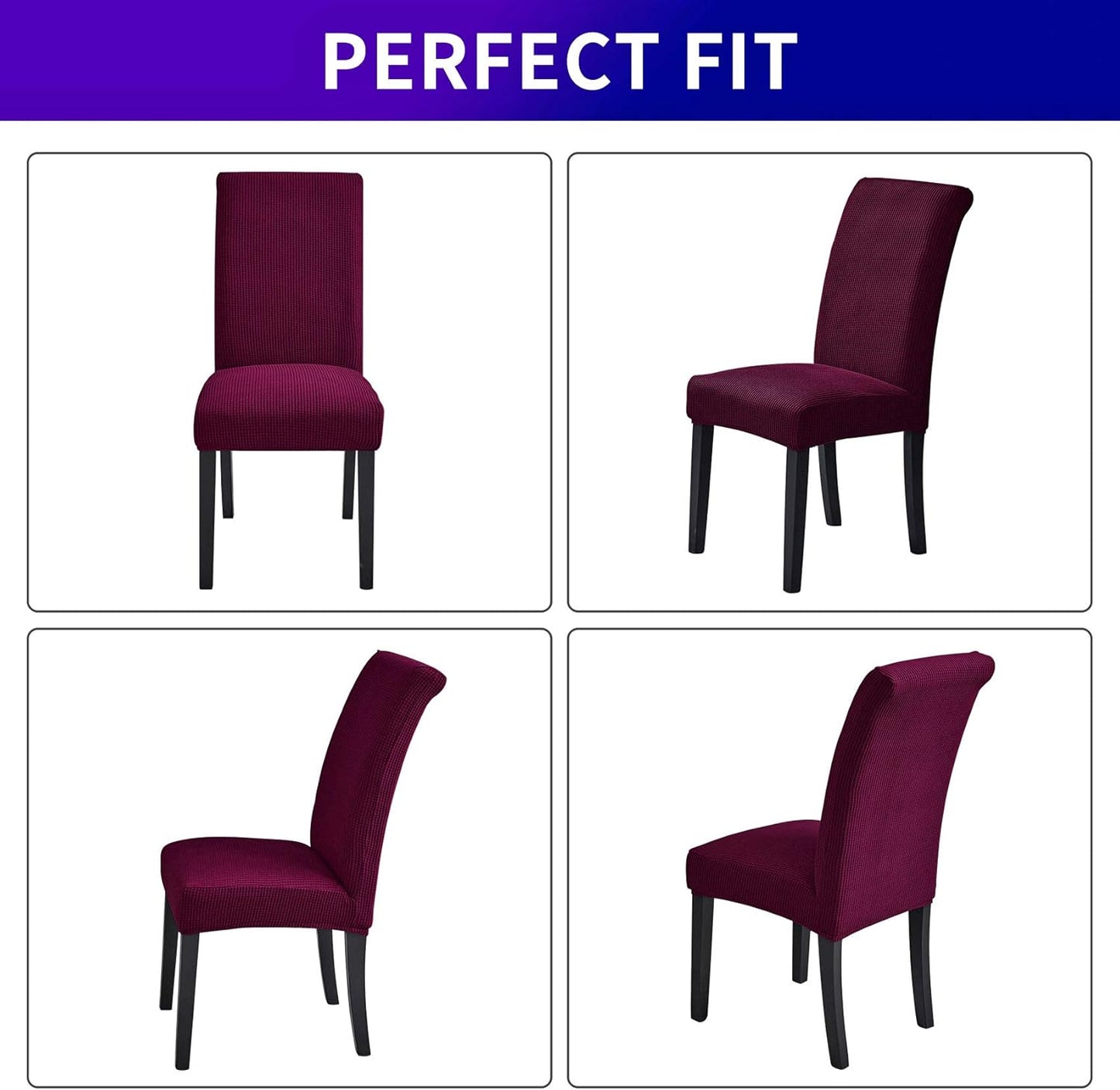 Howhic Stretch Chair Covers for Dining Room Set of 6, Removable Washable Dining Room Chair Covers, Dining Chair Slipcovers Seat Protector, Great for Home Decor and Banquet (Burgundy, 6 Pack)