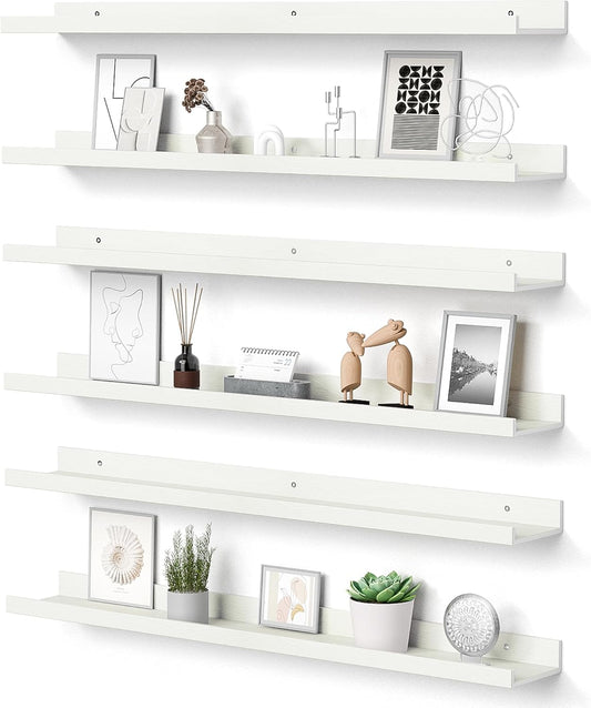 upsimples Floating Shelves for Wall, Wall Shelves for Decor Storage Set of 6, Wall Mounted Wood Shelf for Bedroom, Living Room, Bathroom, Kitchen, 35.5 inch Long Picture Ledge Shelf, White