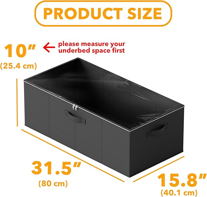 SpaceAid 4 Pack 10" High Under Bed Storage Containers, Large Underbed Storage Organizer Bins with Lids for Bedroom, Dorm, Clothes, Closet Organization, Bed Sheets and Blankets (Black)