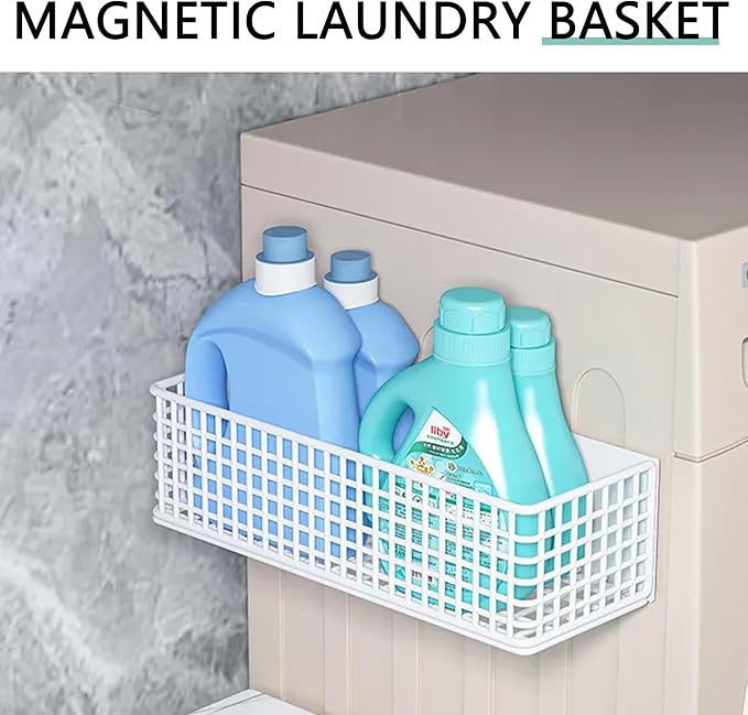 Magnetic Basket Magnetic Fridge Organizer Magnetic Pencil Holder Whiteboard Accessories Home Kitchen Organization (White-Low)