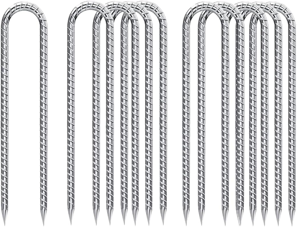 Rebar-Stakes-12-Inch, Ground Stakes Heavy Duty U-Hook Galvanized Anti-Rust Ground Anchors for Camping Tent Trampoline Accessories Dog Fence Chicken Coop Deer Fence 10pcs