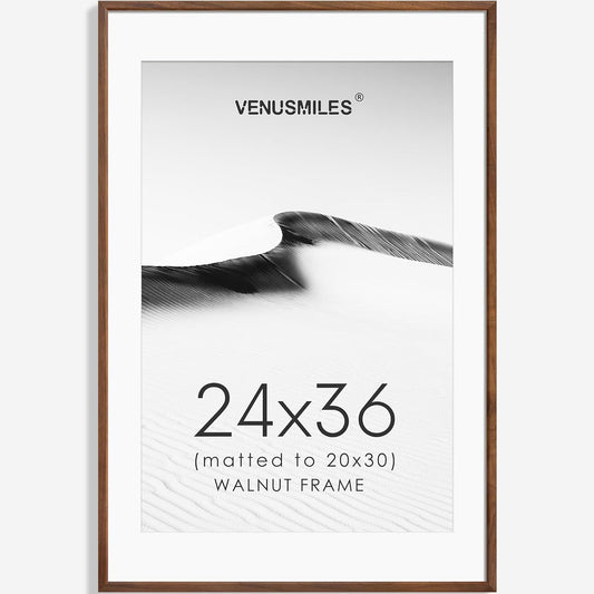 24x36 Poster Frame Natural Solid Walnut Photo Frames with 20x30 Removable Mat Wall Hanging Large Handcrafted Frame with HD Plexiglass Wall and Tabletop Display Large Picture Frame
