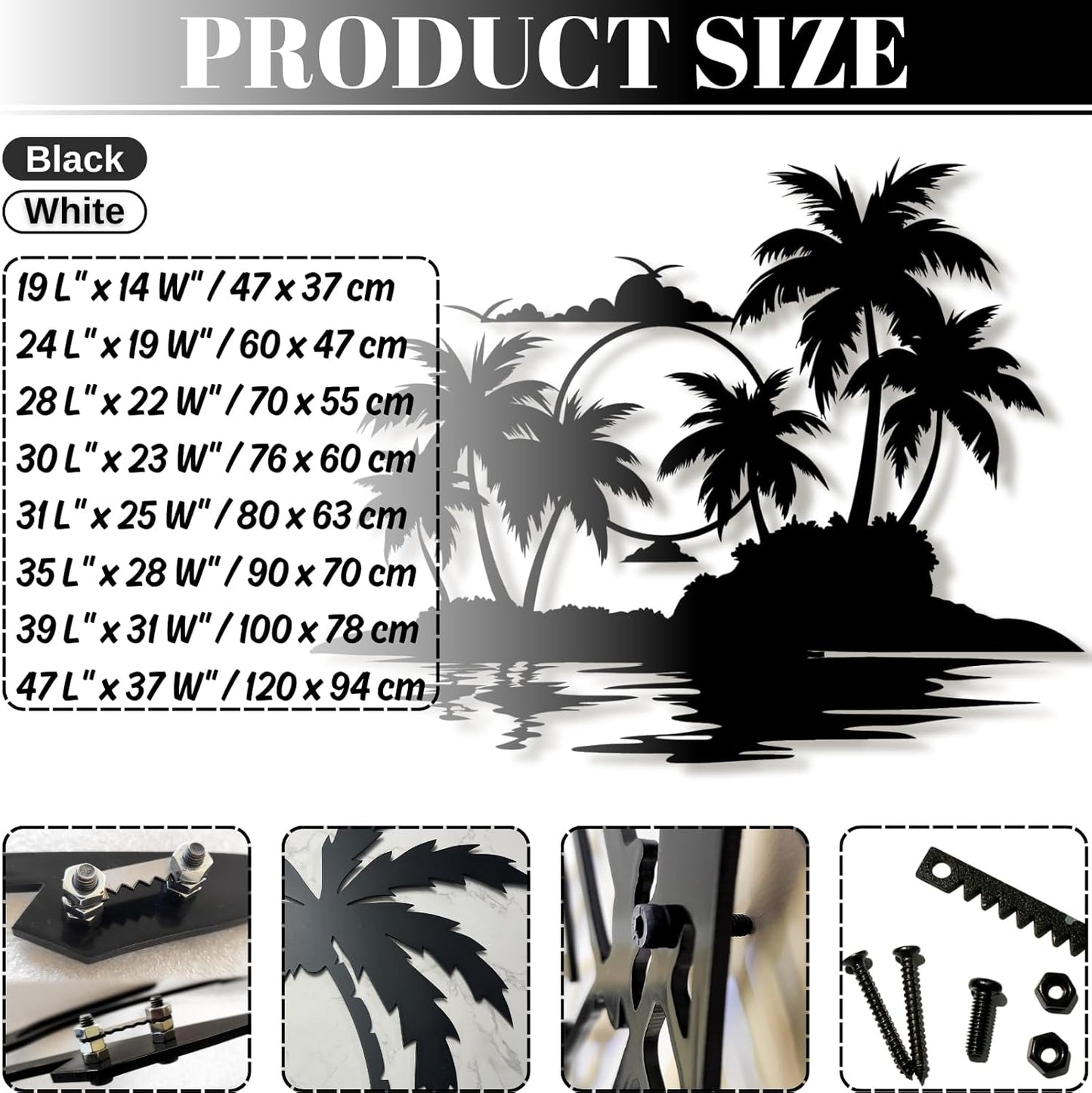 Palm Tree Metal Wall Decor,Palm Tree Metal Wall Art,Metal Palm Tree,Metal Palm Tree Wall Decor,Tropical Metal Wall Art,Beach Wall Decort,Metal Wall Decor (style 2,black,39 L" x 31 W" / 100 x 78 cm)