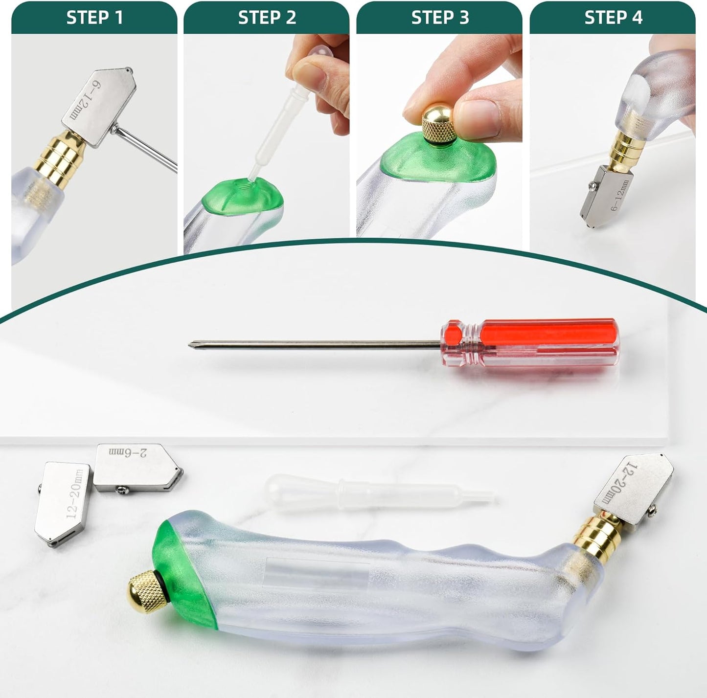 10Pcs Heavy Duty Glass Cutters Tools Kit, Wheeled Glass Tile Nippers Glass Running Breaking Pliers, Breaker Grozer Pliers with Curved Jaws, for Stained Glass, Mosaics, Fusing, Breaking