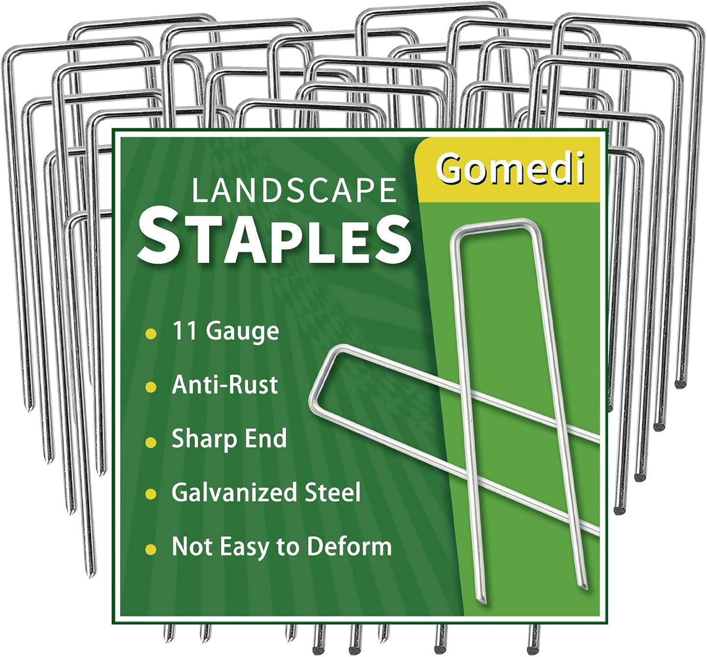 Landscape Staples Galvanized 4 Inch 60 Pcs, Metal Garden Stakes 1.6 Inch, Garden Staples for Lawn 11 Gauge