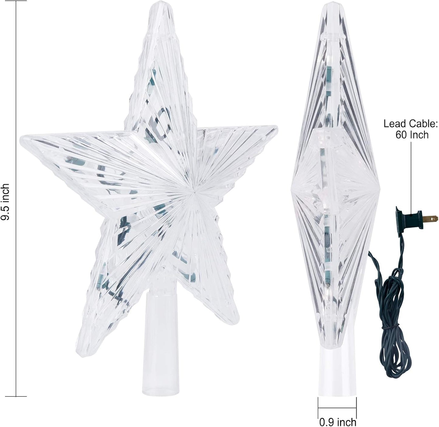 Christmas Tree Topper Lighted Star with Built-in 10 Replaceable Bulbs, 9.5” Clear Five-Pointed Star Tree Topper Plug in for Indoor Office Xmas New Year Holiday Tree Decoration, Warm White