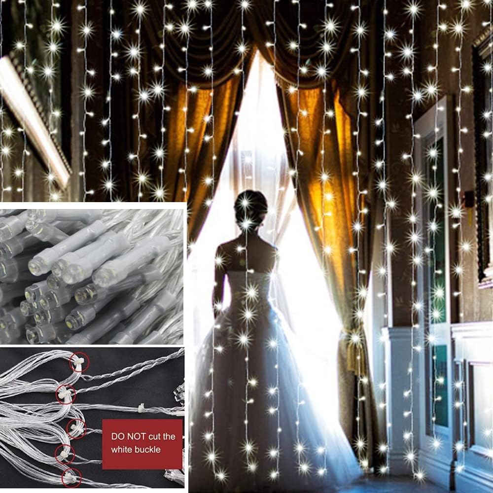 Solhice LED Curtain Lights Outdoor 20ft x10ft Cool White, 600 LED String Lights Backdrop Indoor Plug in, Twinkle Lights for Outside Backyard Wedding Bedroom Décor (Not Connectable)
