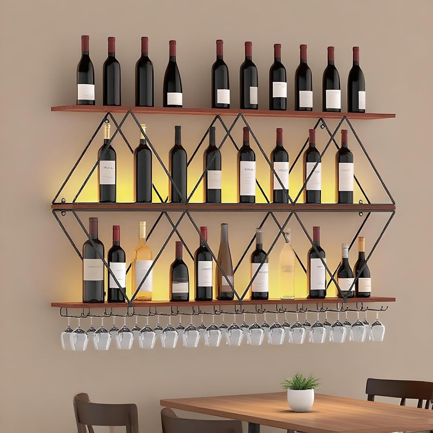 47in Wine Rack Wall Mount with Glass Holder, 3-Tier Floating Wine Rack, Multi-Function Bar Wine Bottle Display Rack for Commercial Restaurants, Tea Rooms, Bars, Wine Cellars (black, 47.24in/120cm)