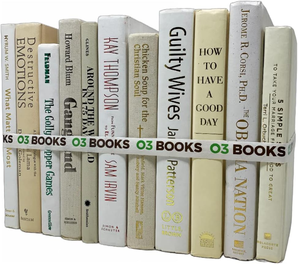 Curated Decorative Books Hardcover Décor Books for Home Décor, Choose Color, Interior Design, Office, Wedding Display, Instant Library, or Staging (Three Feet, White/Creme)