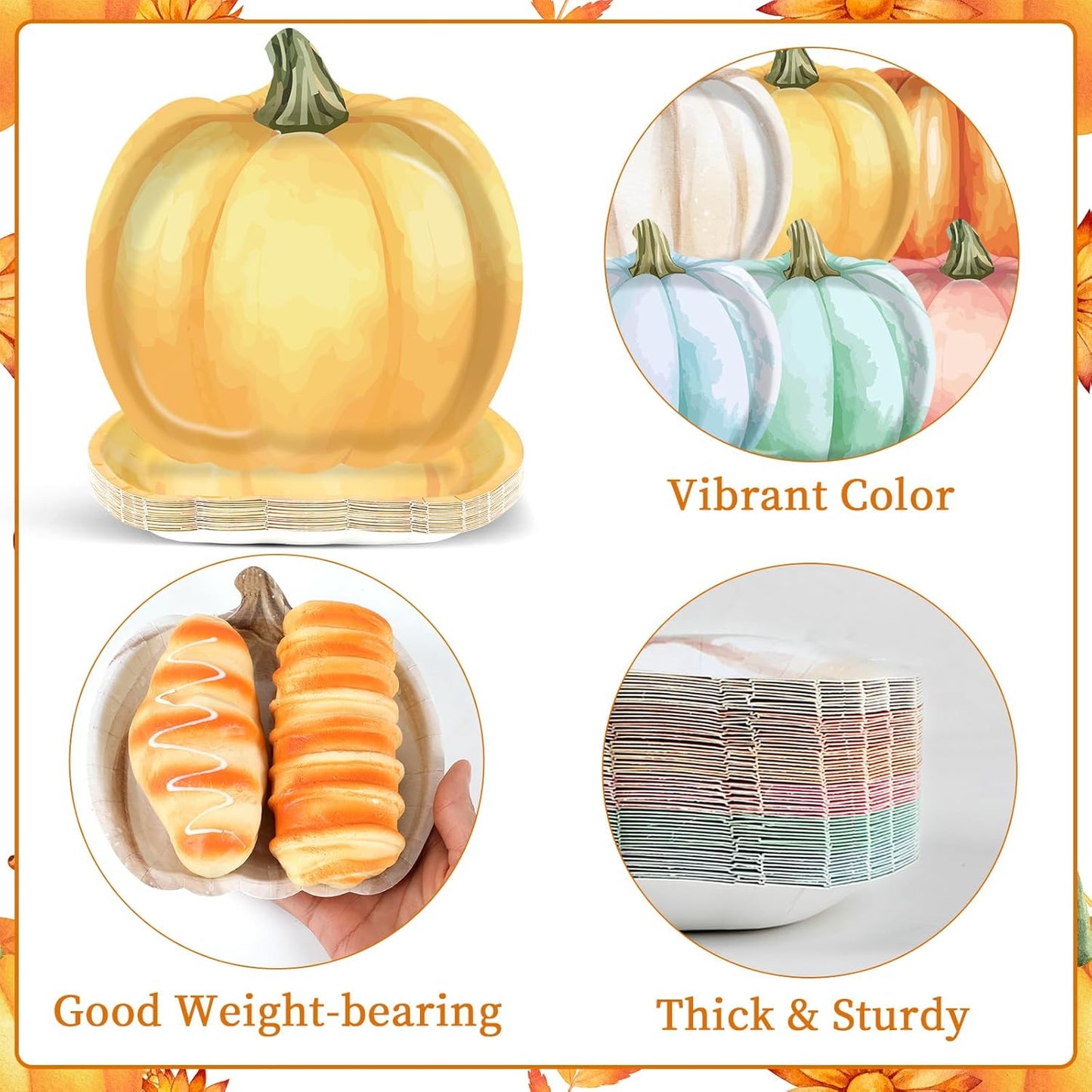 60Pcs Thanksgiving Pumpkin Paper Plates Autumn Fall Party Decoration Tableware Set Watercolor Disposable Dinnerware Pumpkin Shaped Dessert Dish for Harvest Halloween Birthday Baby Shower Supplies