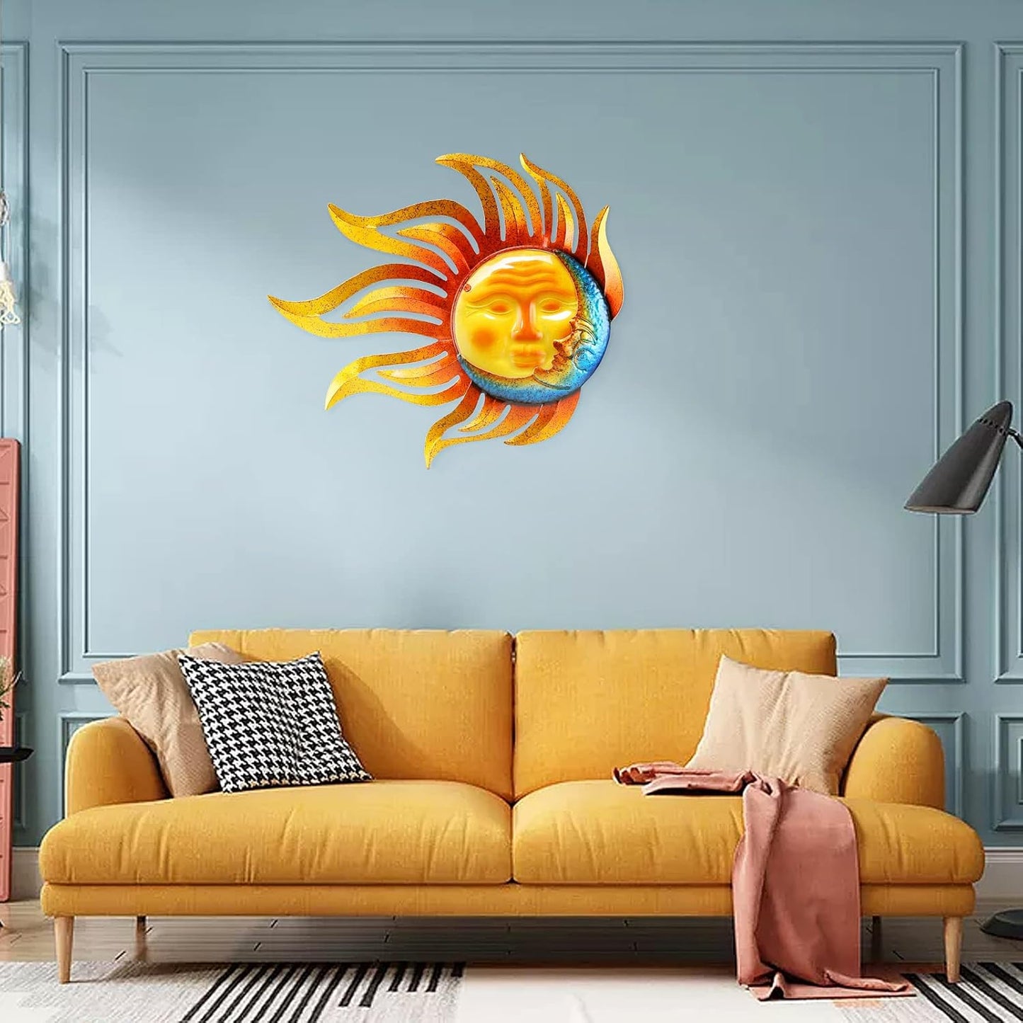 Metal Sun Wall Decor Outdoor Garden Fence Art Sun Moon Wall Art Hanging Lndoor Living Room Yard Home Wall Sculpture