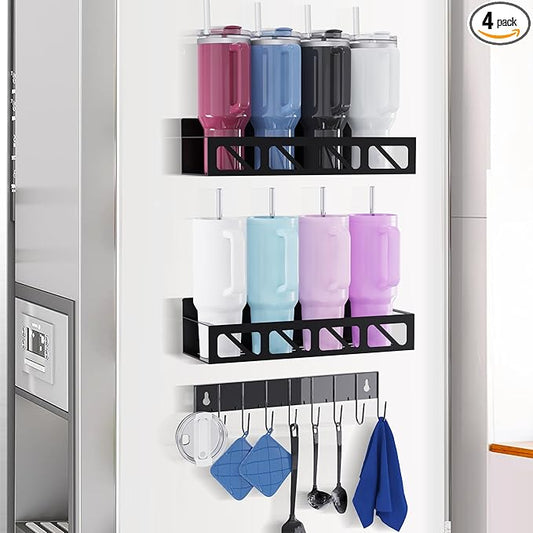 Magnetic Spice Rack Organizer for Fridge Seasoning Organizer for Kitchen storage with Screw or Adhesive Hanging,Magnetic Shelf with Hook for Refrigerator and Oven (2pack)