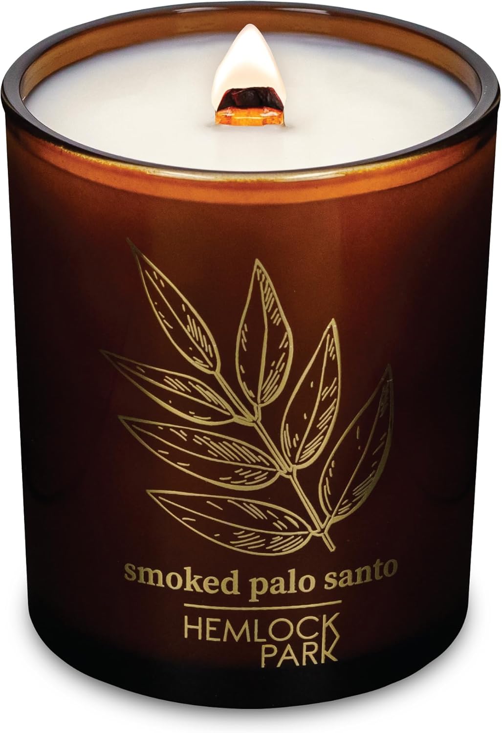 Hemlock Park Wood Wick Candle Handcrafted with Natural Coconut Wax and Essential Oils (Amber & Gold 7.2 oz, Smoked Palo Santo)