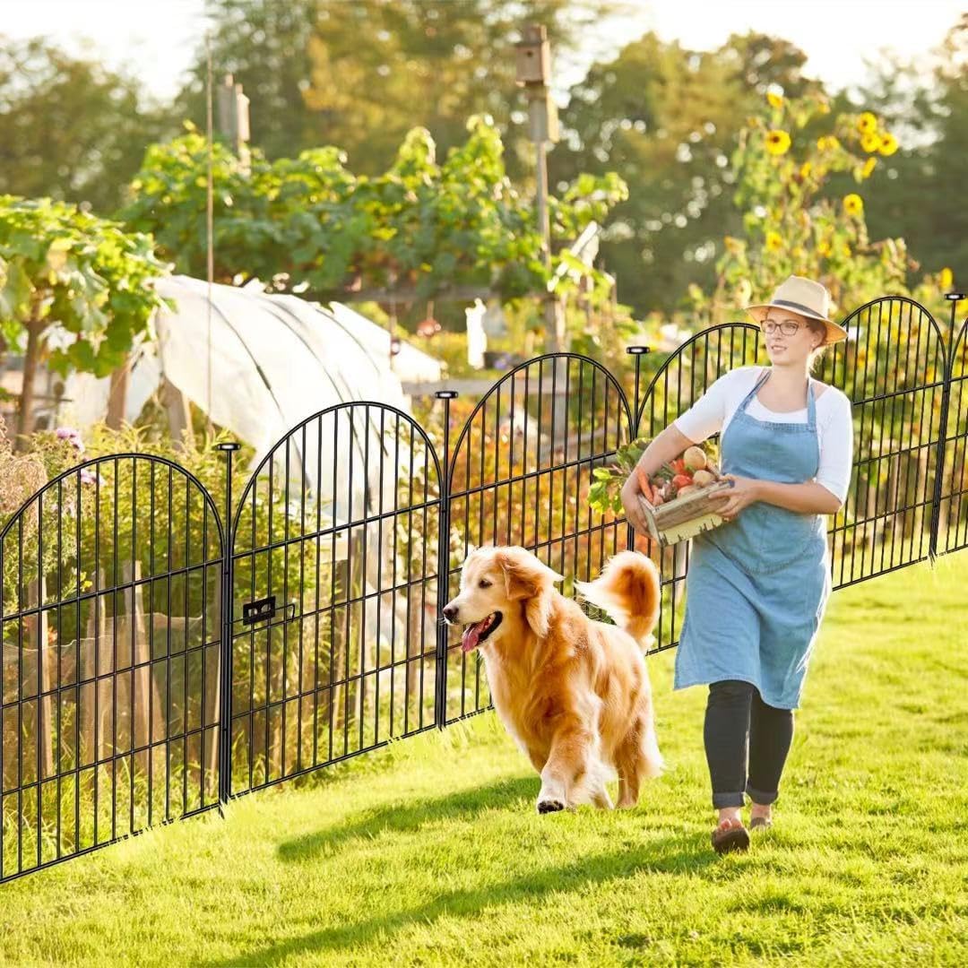 Tall Garden Fence with Gate, 4 Panels Fences for Dogs Outside, 40 in(H)x8.8 Ft(L) No Dig Animal Barrier Garden Fencing, Rustproof Metal Wire Temporary Rabbit Dog Fence for Yard Patio Outdoor