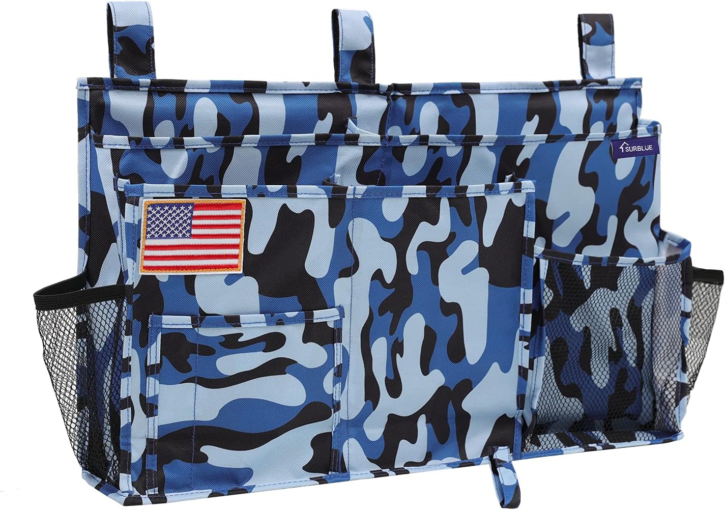 Surblue Bedside Caddy Hanging Organizer Storage Bag Pocket for Bunk, Hospital, College Dorm Rooms, Baby Bed Rails, Camp - 8 Pockets, Large, Ocean