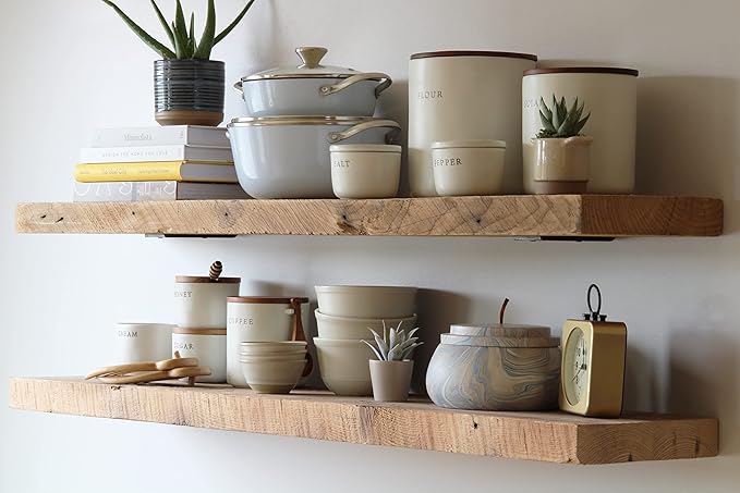 Urban Legacy Deep Floating Shelves | Reclaimed Barn Plank Deep Floating Shelves with Low Profile Brackets | High Weight Capacity (24" x 11" x 2")