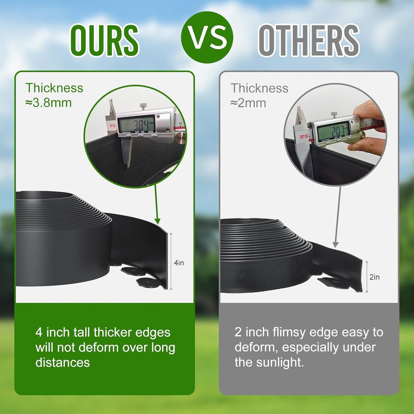 Landscape Edging 4 Inch Tall 80FT with 100Pcs Metal Spikes, Plastic Garden Edging Border Landscape Edging Border Lawn Edging for Landscaping, Flower Bed, Yard