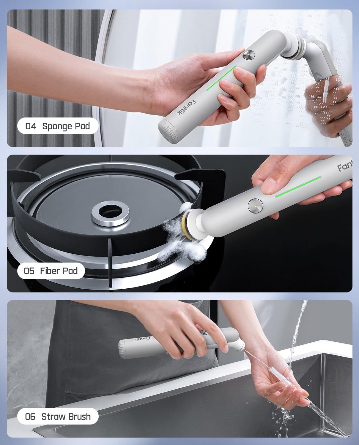 Fanttik G9 Nano Electric Spin Scrubber, Cordless Power Grout Brush, Type-C Fast Charging with LED Power Display, IPX7 Waterproof, 8 Replaceable Heads for Cleaning Grout, Corners, Crevices - White