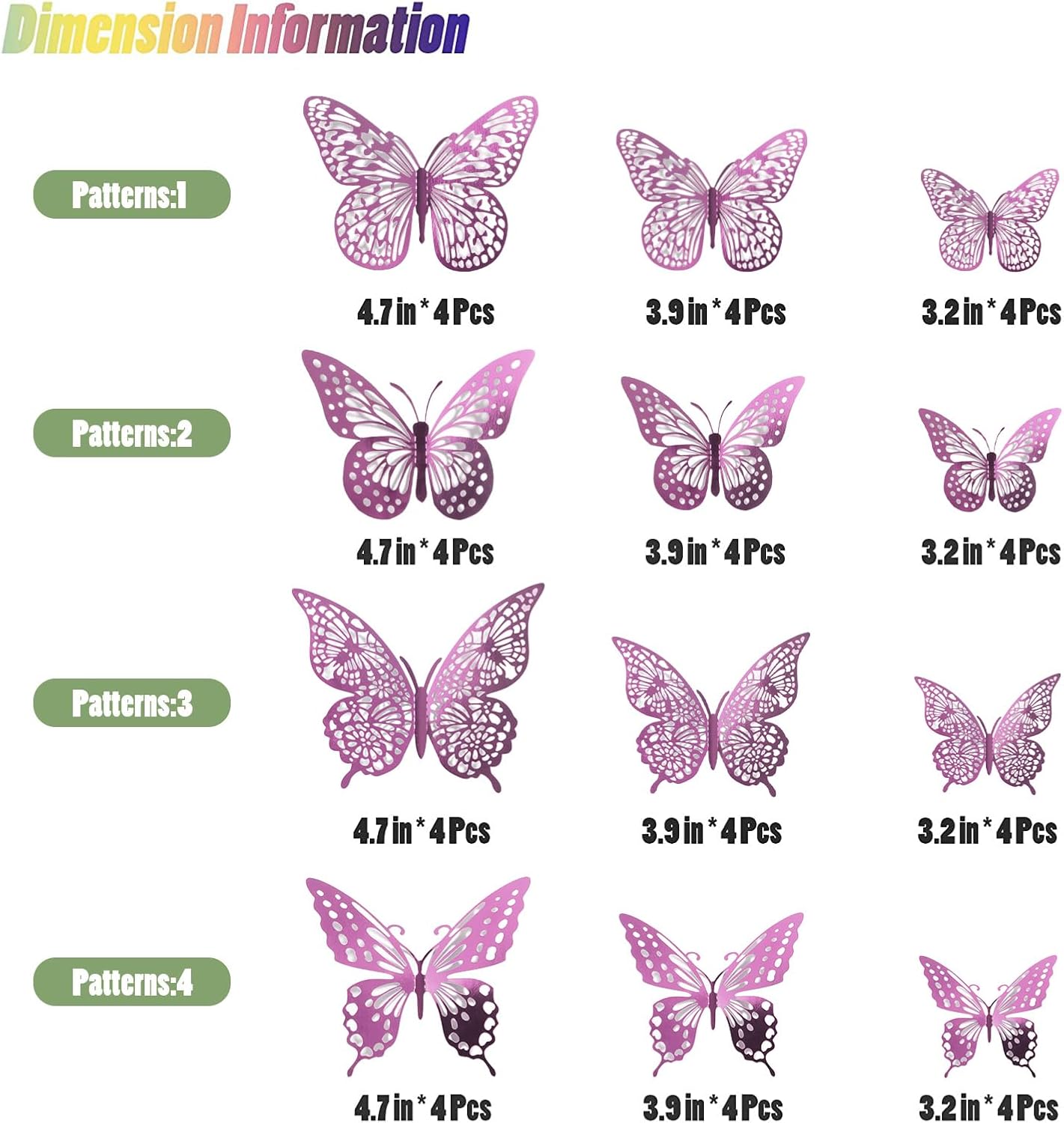 SAOROPEB 3D Butterfly Wall Decor - 48 Pcs, 4 Styles, 3 Sizes, Removable Stickers for Birthday & Party Decorations (Lavender)