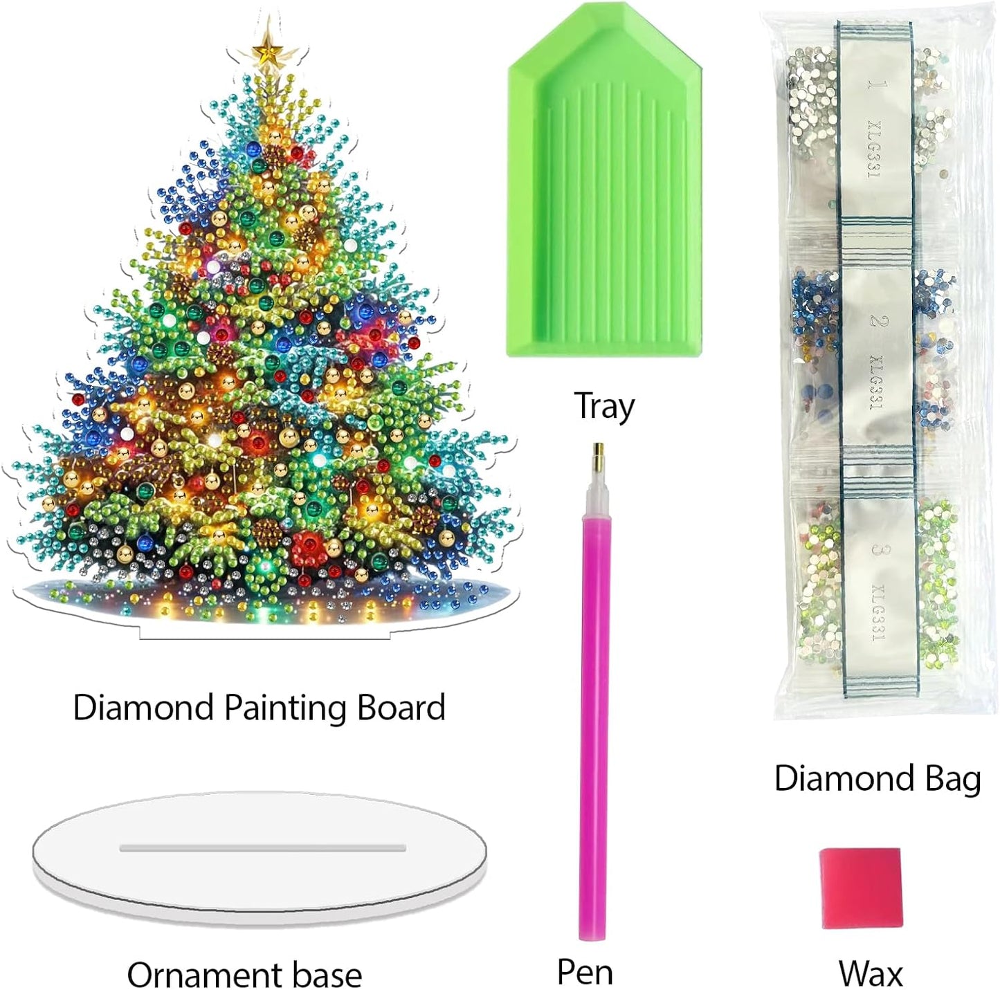 Diamond Art Kit for Adult Christmas, 5D Diamond Art Painting, Double Sided Decorative Special-Shaped Rhinestone Desktop Ornaments, DIY Acrylic Ornaments (Christmas Tree)
