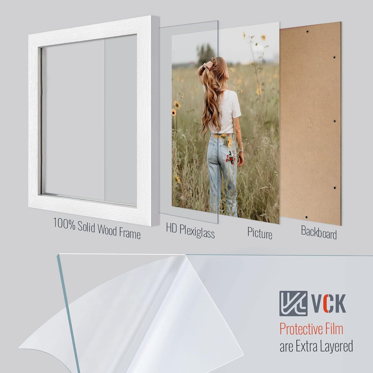 VCK 8x10 Picture Frames Set of 3, White Solid Wood Picture Frame, Textured Exclusive Wall Gallery Frame
