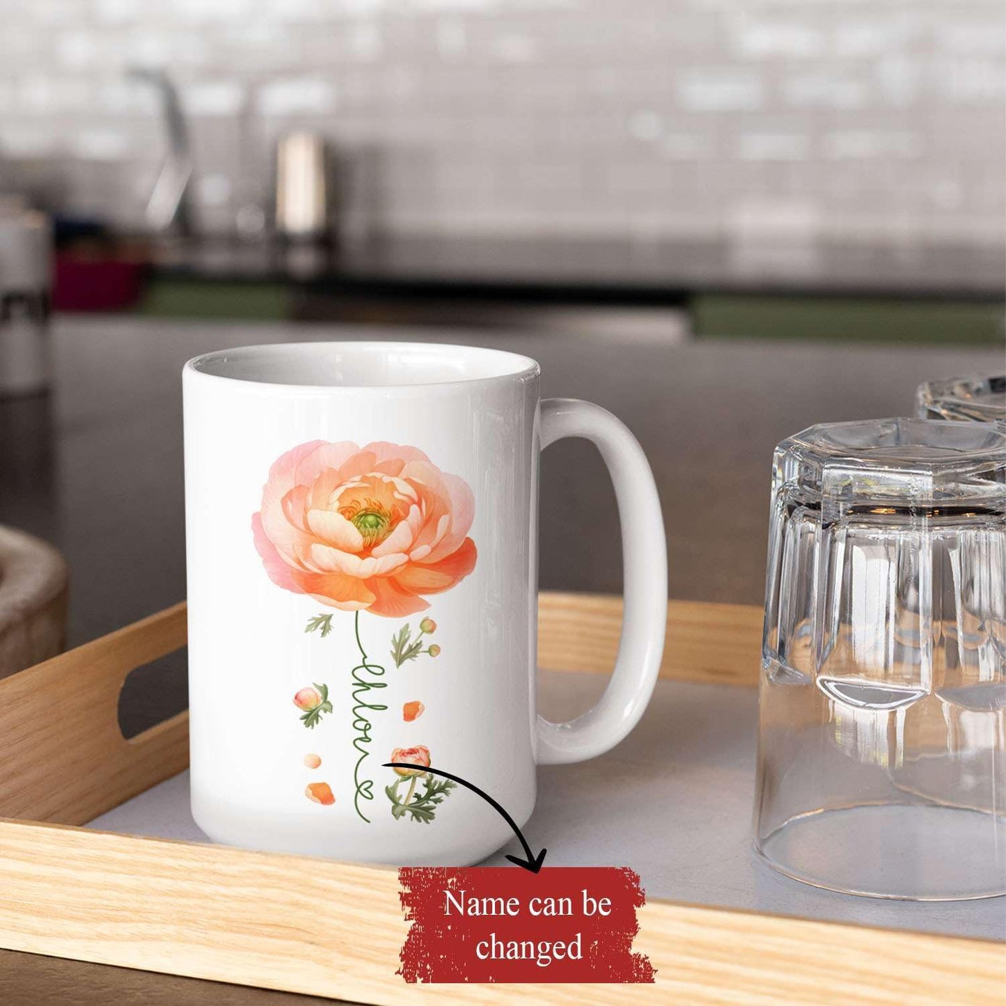 Ranunculus Lover Accent Mug, Novelty Flower Themed Coffee Cup 11oz 15oz, Customized Ranunculus Floral Mug With Name, Personalized Flower Decorative Cup, Gift For Birthday