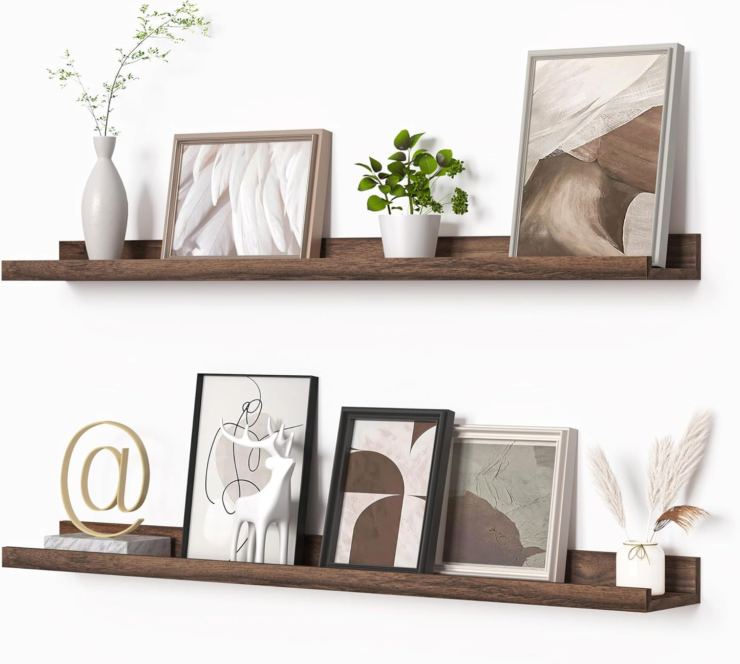 Heimlove Picture Ledge Shelf, Floating Shelves Set of 2, 36 Inches Picture Shelf for Wall with Ledge, Kids Bookshelf Wall Mounted for Living Room Bedroom Decor Books Photo Frames - Walnut