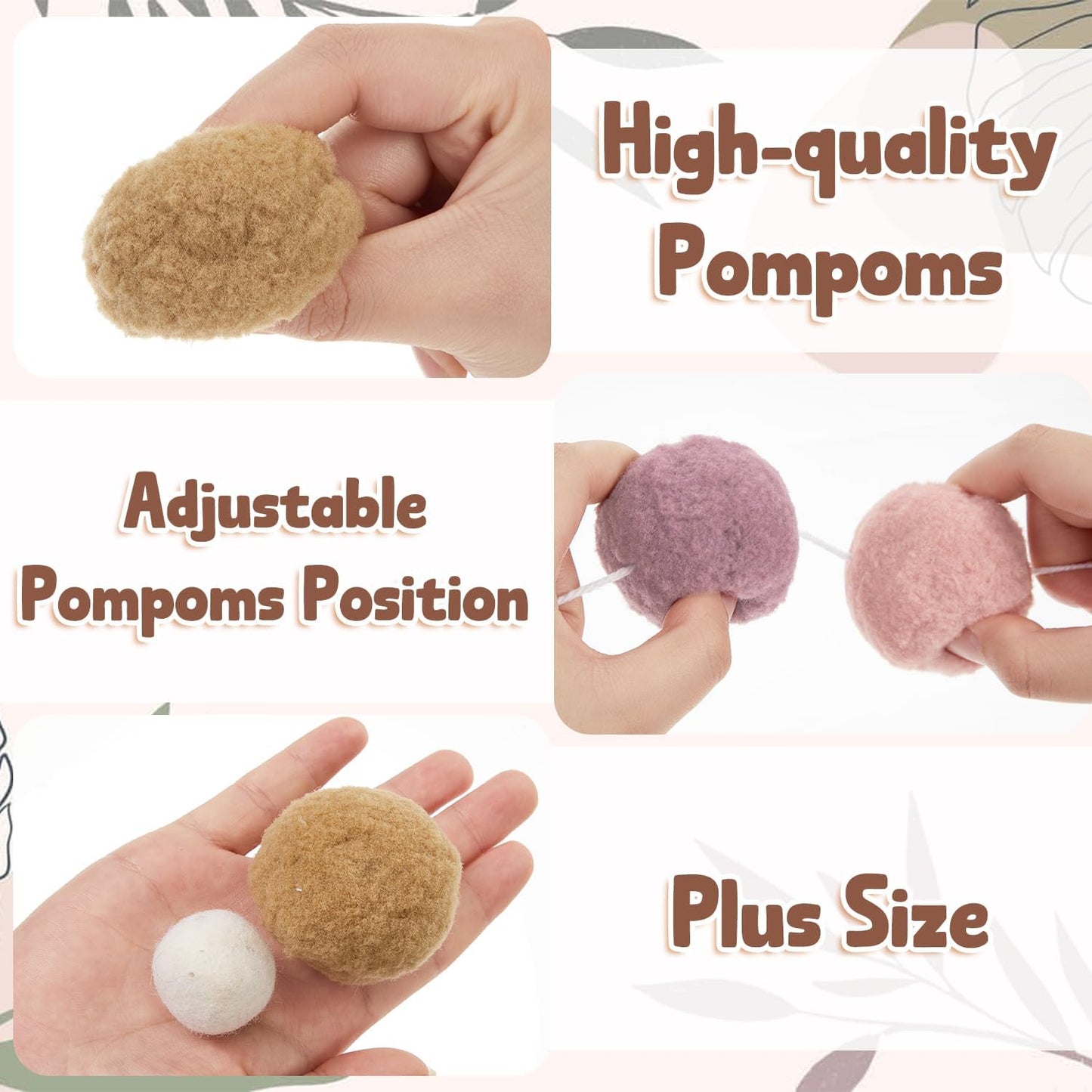 Boao 2 Pcs 2 Inch Large Pastel Colorful Pom Pom Garland 12 ft Long Felt Ball Bohemian Banner 36 Balls for Classroom, Christmas, Mantle Decor, Easter Tree Ornaments, Baby Shower Party Hanging Decor